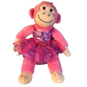 Build A Bear 19" Pink Monkey Tan Heart Belly Valentine Sequined Dress & Bow 2014